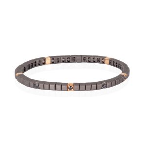 Bracciale tennis uomo in titanio, oro rosso 18 kt e diamanti black