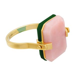 Sandwich deco agata verde + opale rosa anello