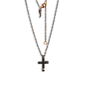 Collana uomo in titanio, diamanti black e oro rosso 18 kt, oro rosso 9 kt e catena